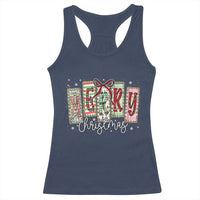 Merry Christmas Coquette Xmas Faux Glitter Gingham Tartan Doodle Racerback Tank Top - Wonder Print Shop