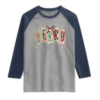 Merry Christmas Coquette Xmas Faux Glitter Gingham Tartan Doodle Raglan Shirt - Wonder Print Shop