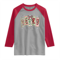 Merry Christmas Coquette Xmas Faux Glitter Gingham Tartan Doodle Raglan Shirt - Wonder Print Shop