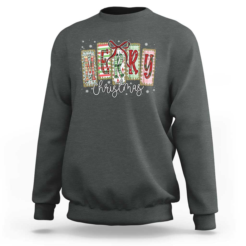 Merry Christmas Coquette Xmas Faux Glitter Gingham Tartan Doodle Sweatshirt - Wonder Print Shop