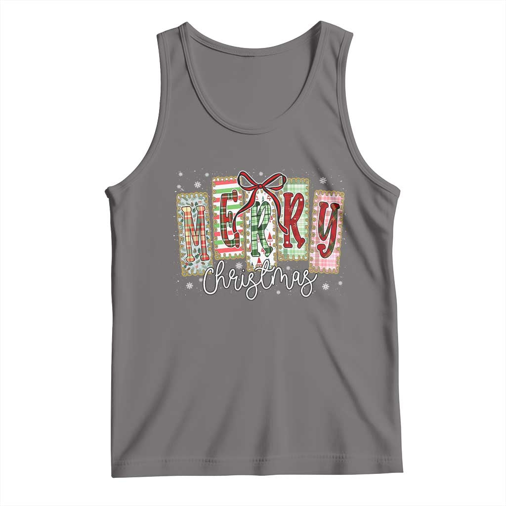 Merry Christmas Coquette Xmas Faux Glitter Gingham Tartan Doodle Tank Top - Wonder Print Shop