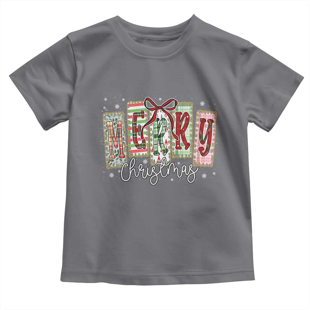 Merry Christmas Coquette Xmas Faux Glitter Gingham Tartan Doodle Toddler T Shirt - Wonder Print Shop
