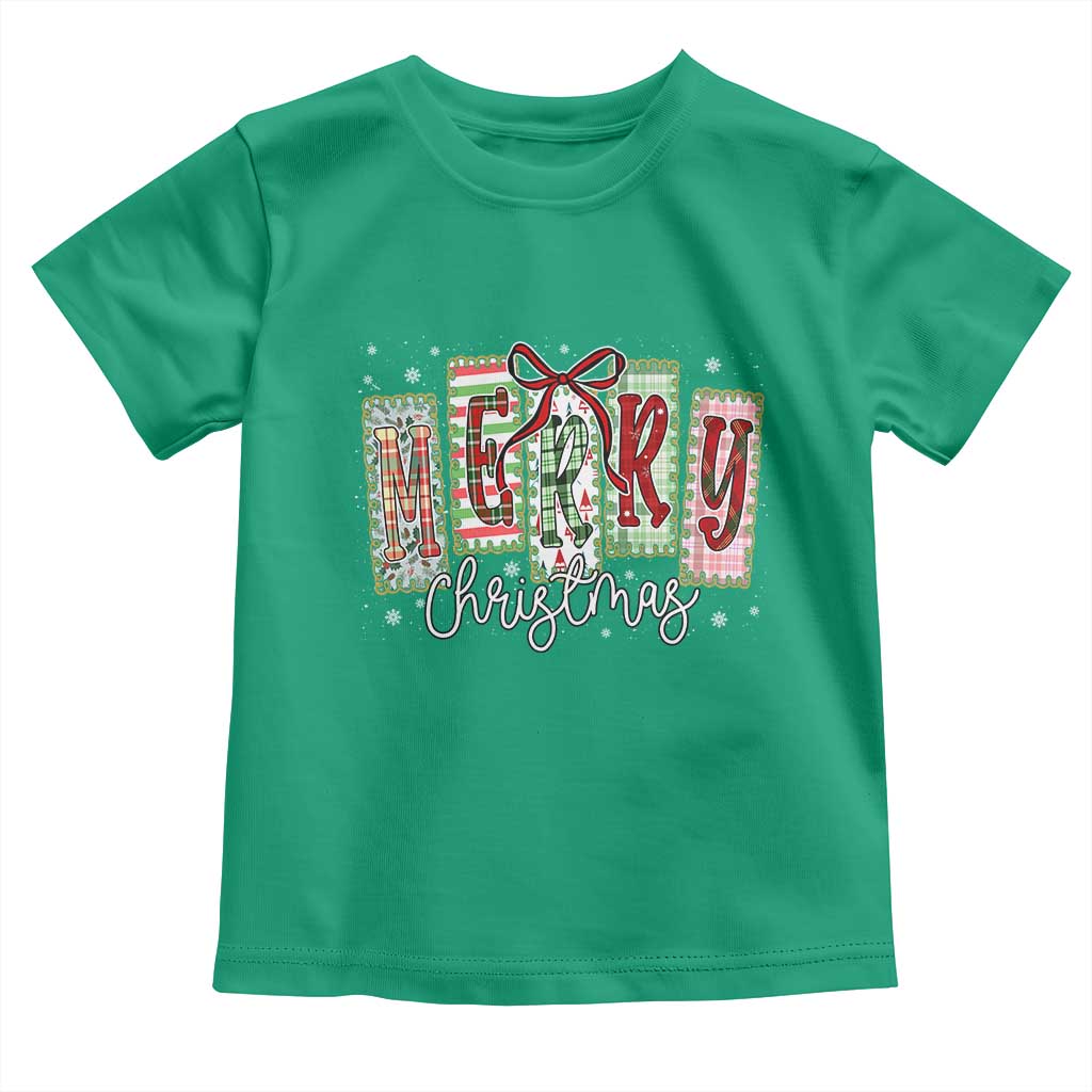 Merry Christmas Coquette Xmas Faux Glitter Gingham Tartan Doodle Toddler T Shirt - Wonder Print Shop