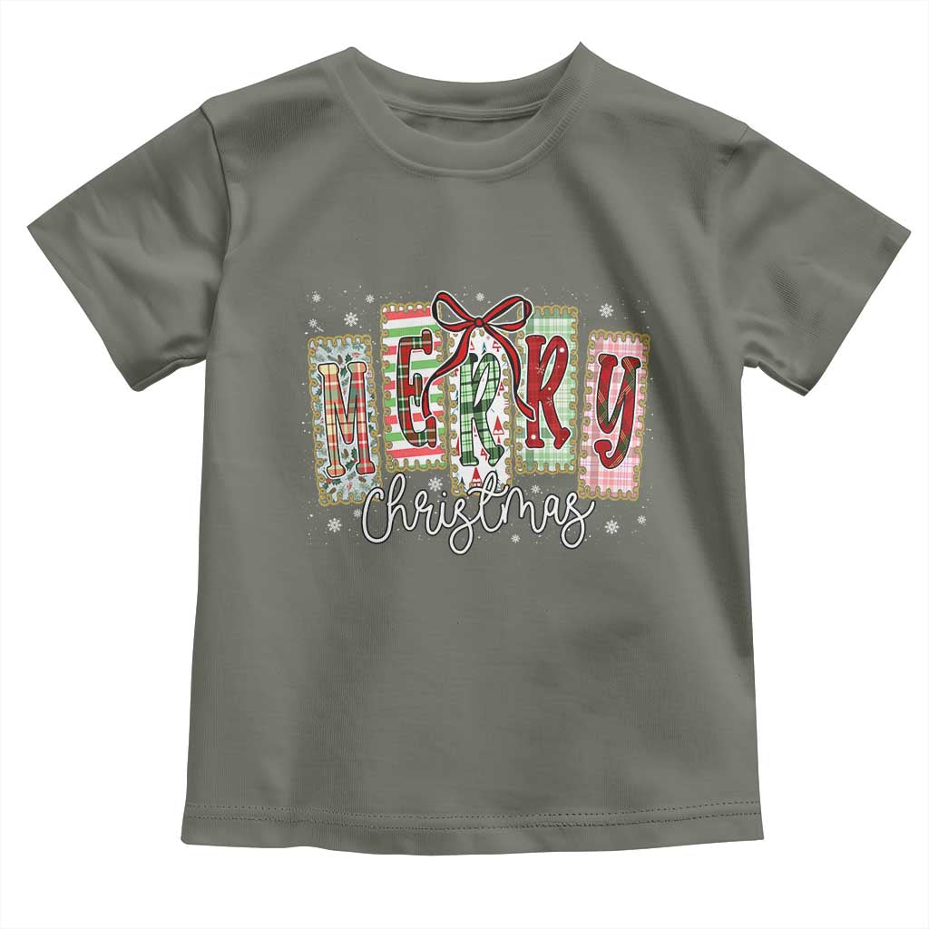 Merry Christmas Coquette Xmas Faux Glitter Gingham Tartan Doodle Toddler T Shirt - Wonder Print Shop