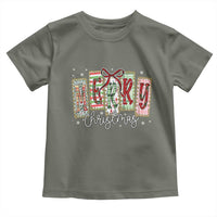 Merry Christmas Coquette Xmas Faux Glitter Gingham Tartan Doodle Toddler T Shirt - Wonder Print Shop