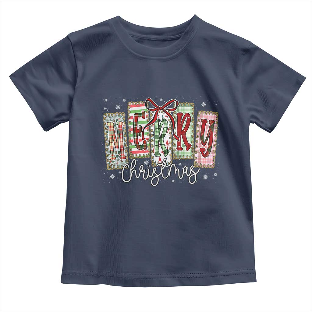 Merry Christmas Coquette Xmas Faux Glitter Gingham Tartan Doodle Toddler T Shirt - Wonder Print Shop