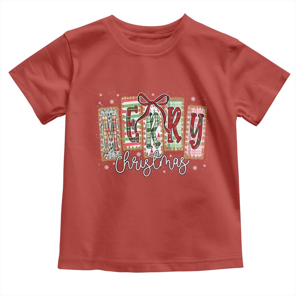 Merry Christmas Coquette Xmas Faux Glitter Gingham Tartan Doodle Toddler T Shirt - Wonder Print Shop