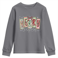 Merry Christmas Coquette Xmas Faux Glitter Gingham Tartan Doodle Youth Sweatshirt - Wonder Print Shop