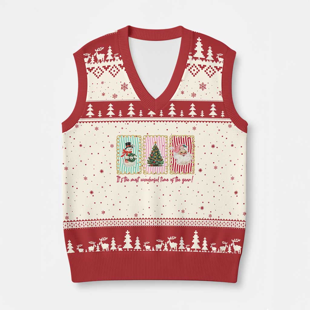 It's The Most Wonderful Time Of The Year V-Neck Knit Sweater Vest Coquette Xmas - Wonder Print Shop