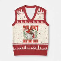 Funny African American Black Santa Xmas V-Neck Knit Sweater Vest You Aint Getting Shit Inappropriate Xmas - Wonder Print Shop