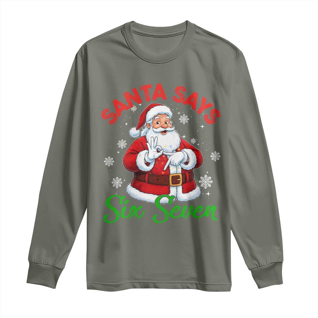 Funny Santa Says Six Seven Long Sleeve Shirt Christmas 67 Meme Santa Gen Alpha Slang - Wonder Print Shop