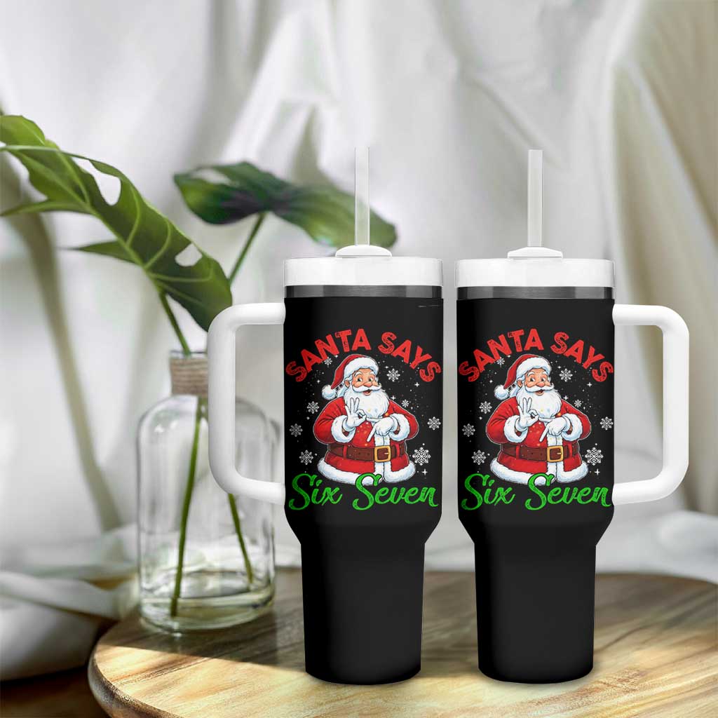 Funny Santa Says Six Seven Tumbler With Handle Christmas 67 Meme Santa Gen Alpha Slang - Wonder Print Shop