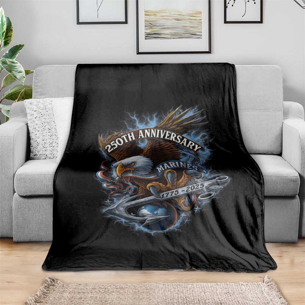 Us Marines Military 250th Anniversary Throw Blanket Bald Eagle Anchor - Wonder Print Shop