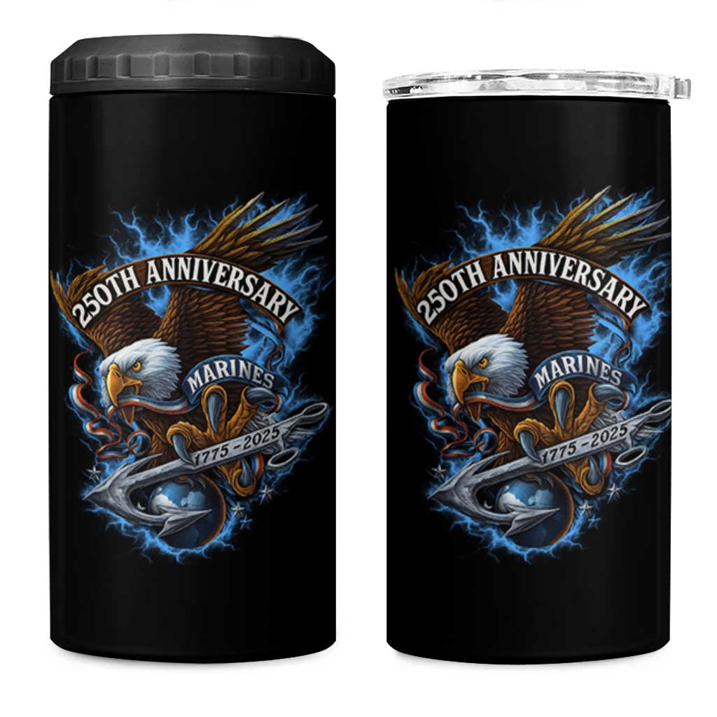 Us Marines Military 250th Anniversary 4 in 1 Can Cooler Tumbler Bald Eagle Anchor - Wonder Print Shop