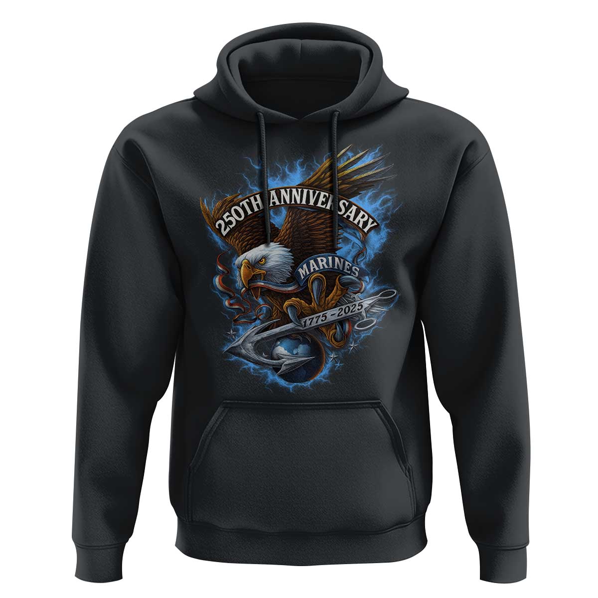 Us Marines Military 250th Anniversary Hoodie Bald Eagle Anchor - Wonder Print Shop