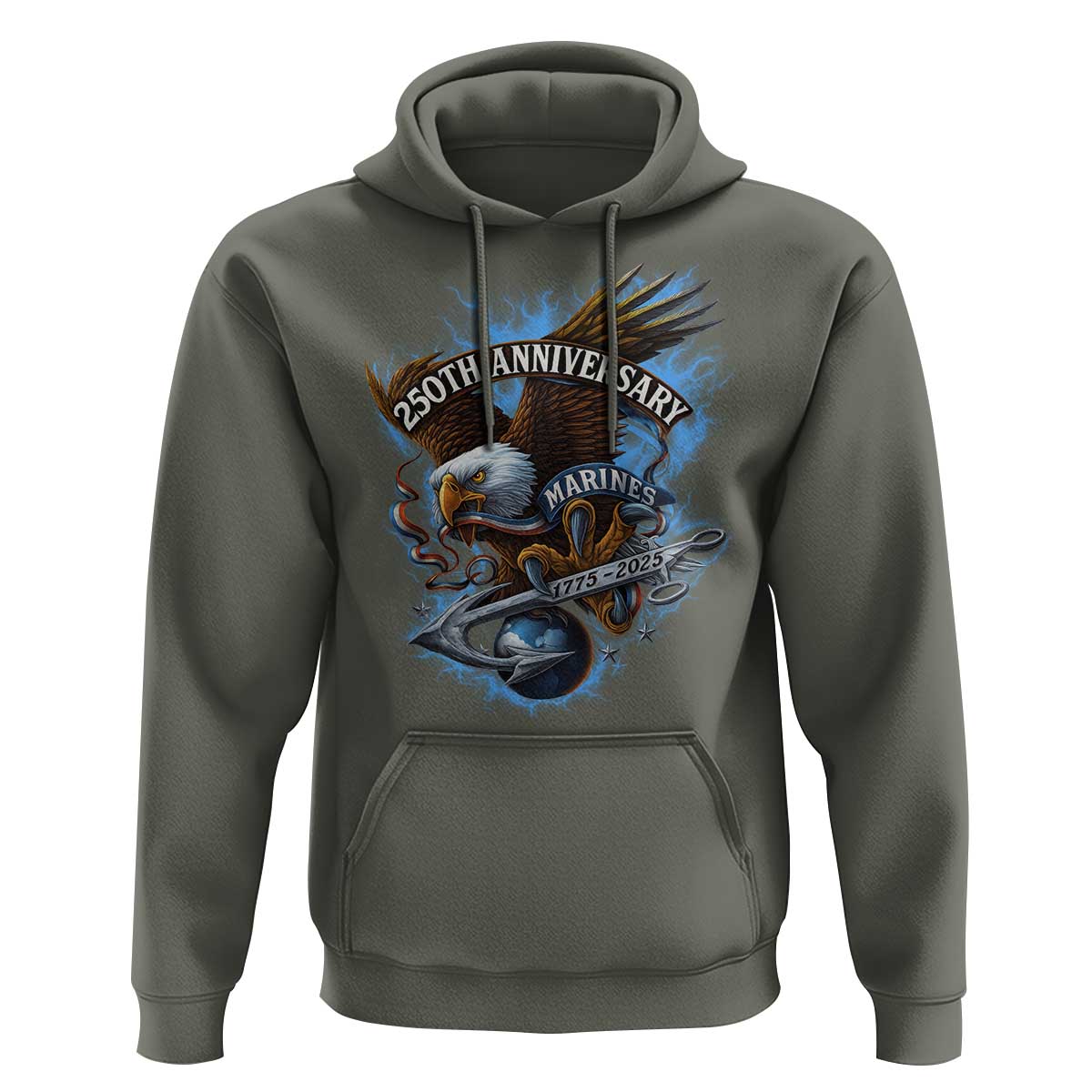 Us Marines Military 250th Anniversary Hoodie Bald Eagle Anchor - Wonder Print Shop