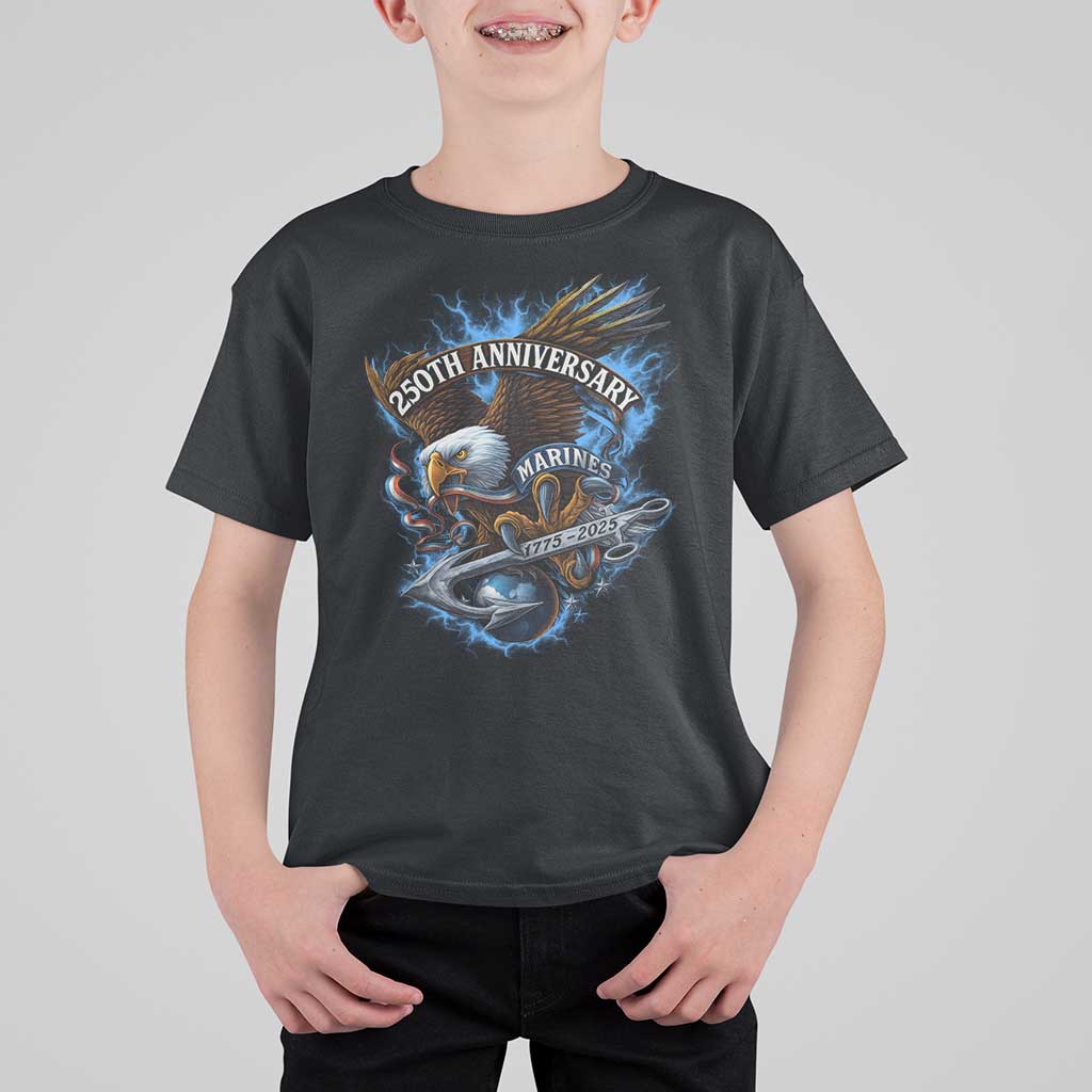 Us Marines Military 250th Anniversary T Shirt For Kid Bald Eagle Anchor - Wonder Print Shop
