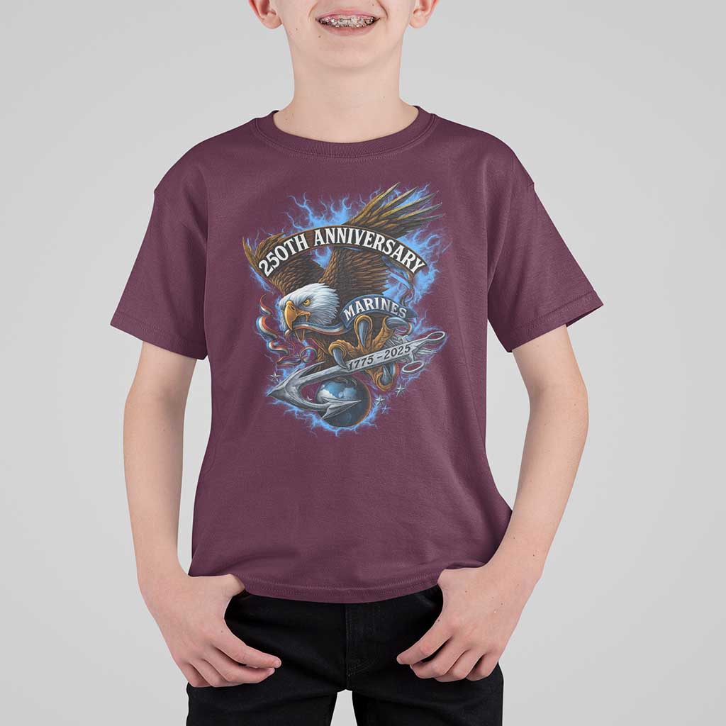 Us Marines Military 250th Anniversary T Shirt For Kid Bald Eagle Anchor - Wonder Print Shop
