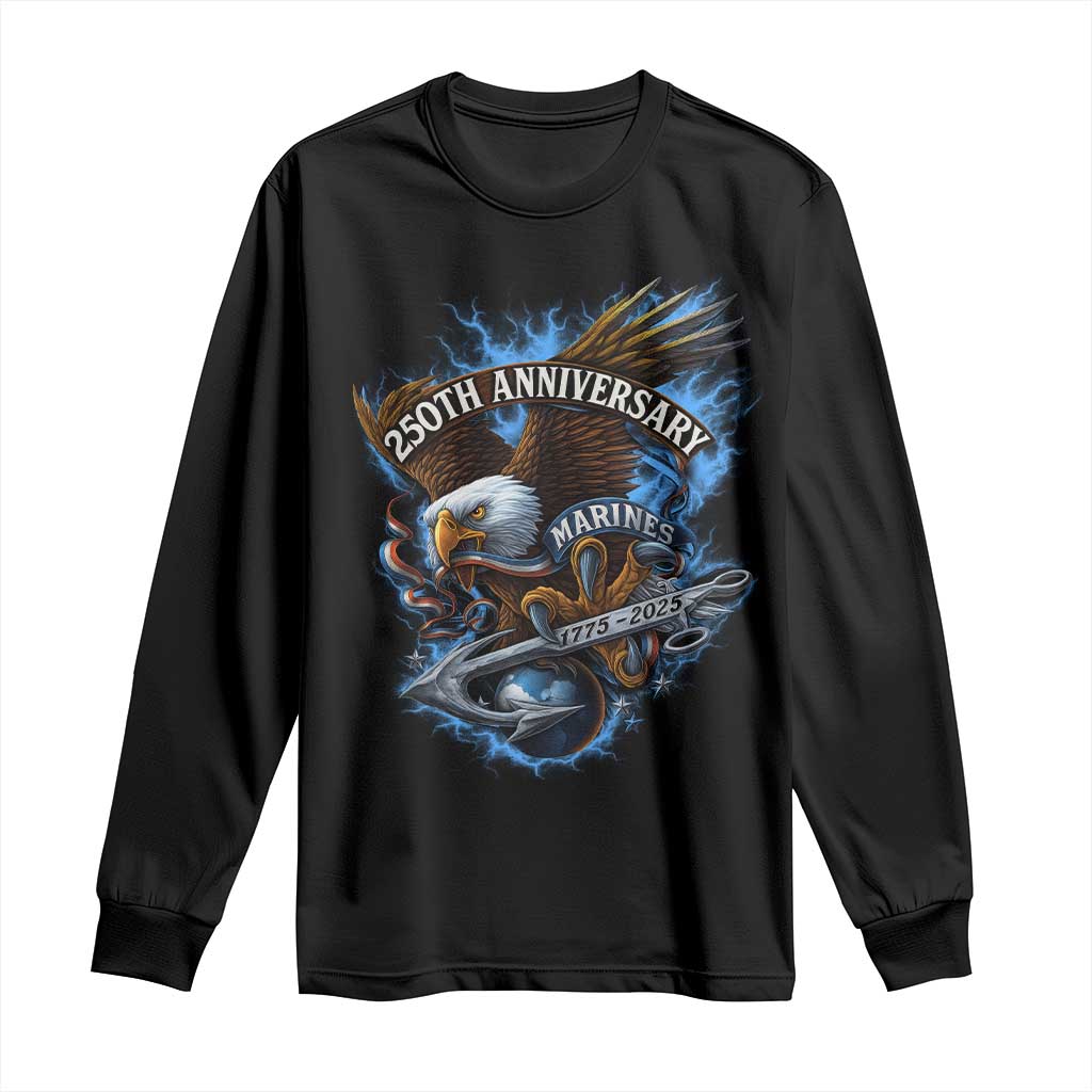 Us Marines Military 250th Anniversary Long Sleeve Shirt Bald Eagle Anchor - Wonder Print Shop