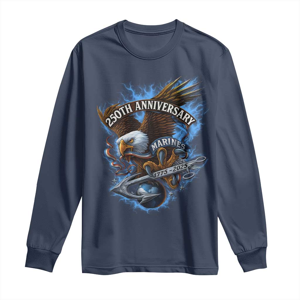 Us Marines Military 250th Anniversary Long Sleeve Shirt Bald Eagle Anchor - Wonder Print Shop