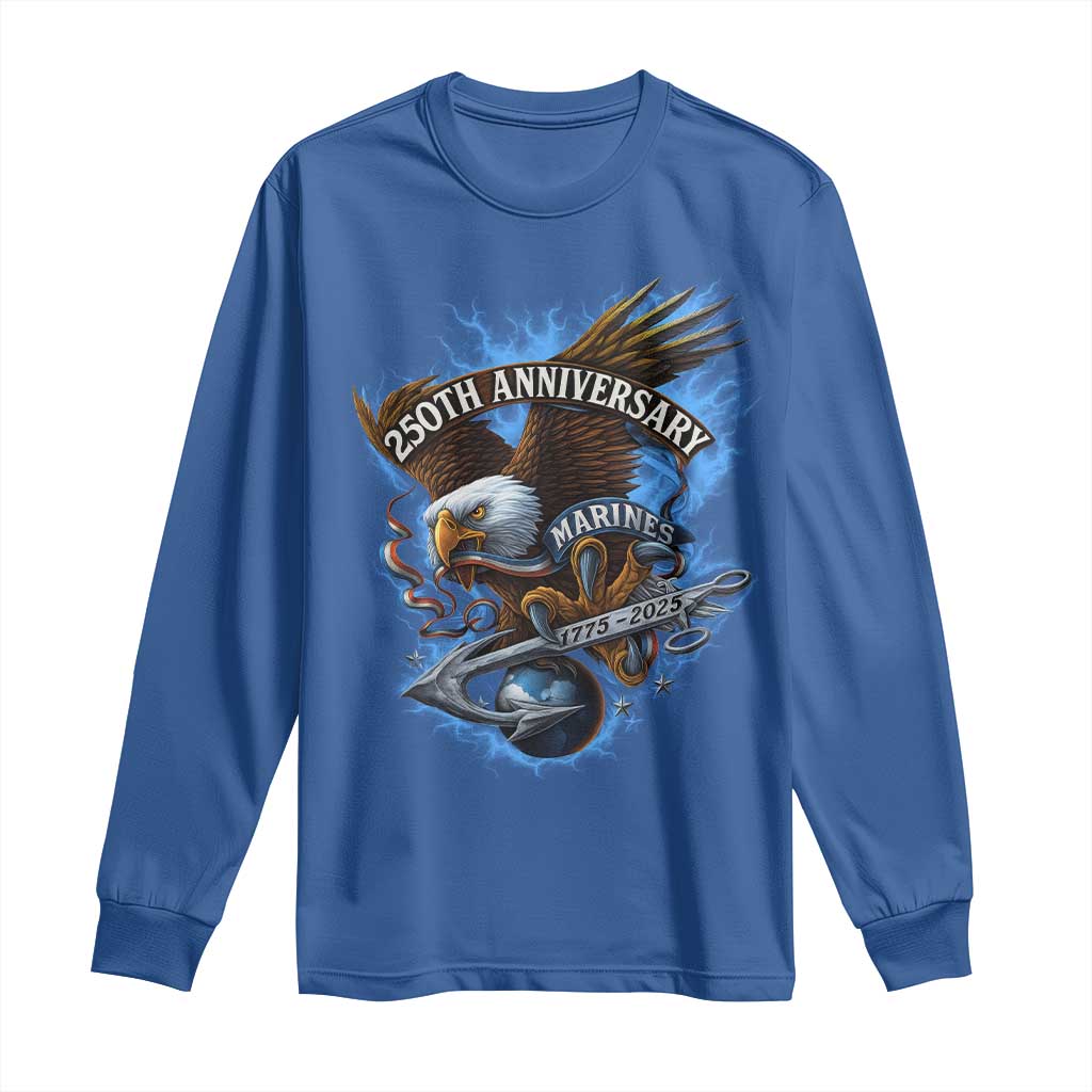 Us Marines Military 250th Anniversary Long Sleeve Shirt Bald Eagle Anchor - Wonder Print Shop
