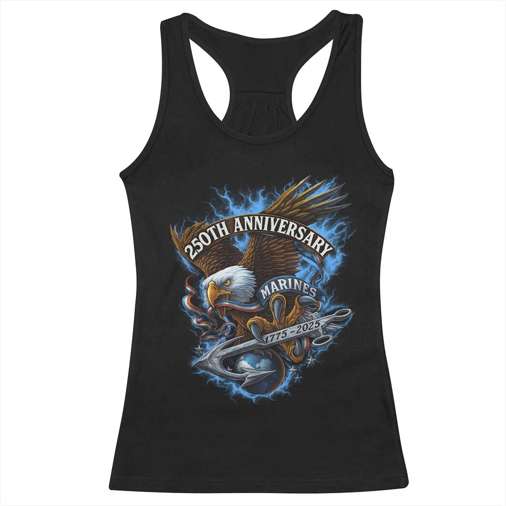 Us Marines Military 250th Anniversary Racerback Tank Top Bald Eagle Anchor - Wonder Print Shop