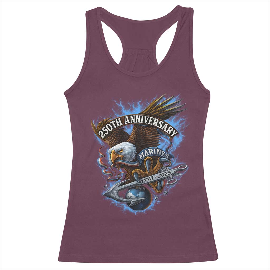 Us Marines Military 250th Anniversary Racerback Tank Top Bald Eagle Anchor - Wonder Print Shop