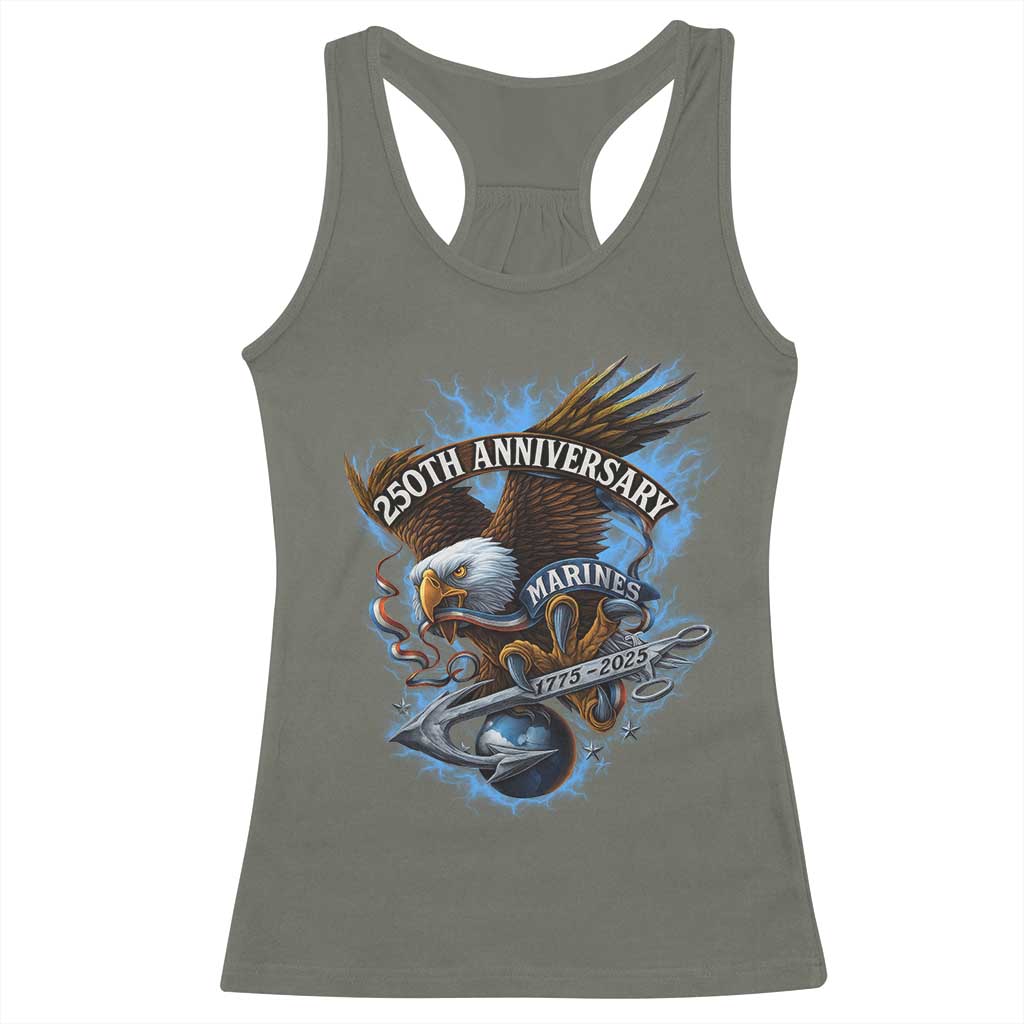Us Marines Military 250th Anniversary Racerback Tank Top Bald Eagle Anchor - Wonder Print Shop