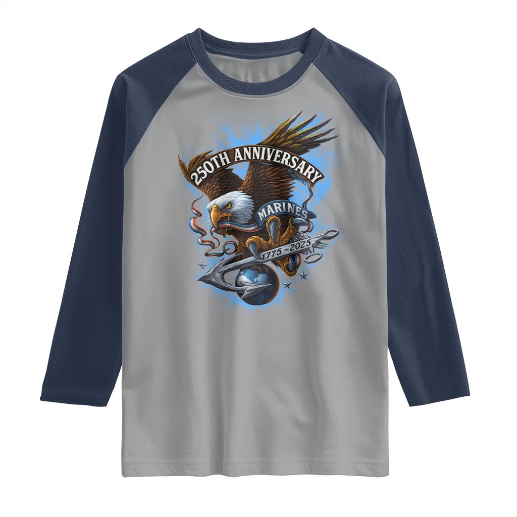 Us Marines Military 250th Anniversary Raglan Shirt Bald Eagle Anchor - Wonder Print Shop