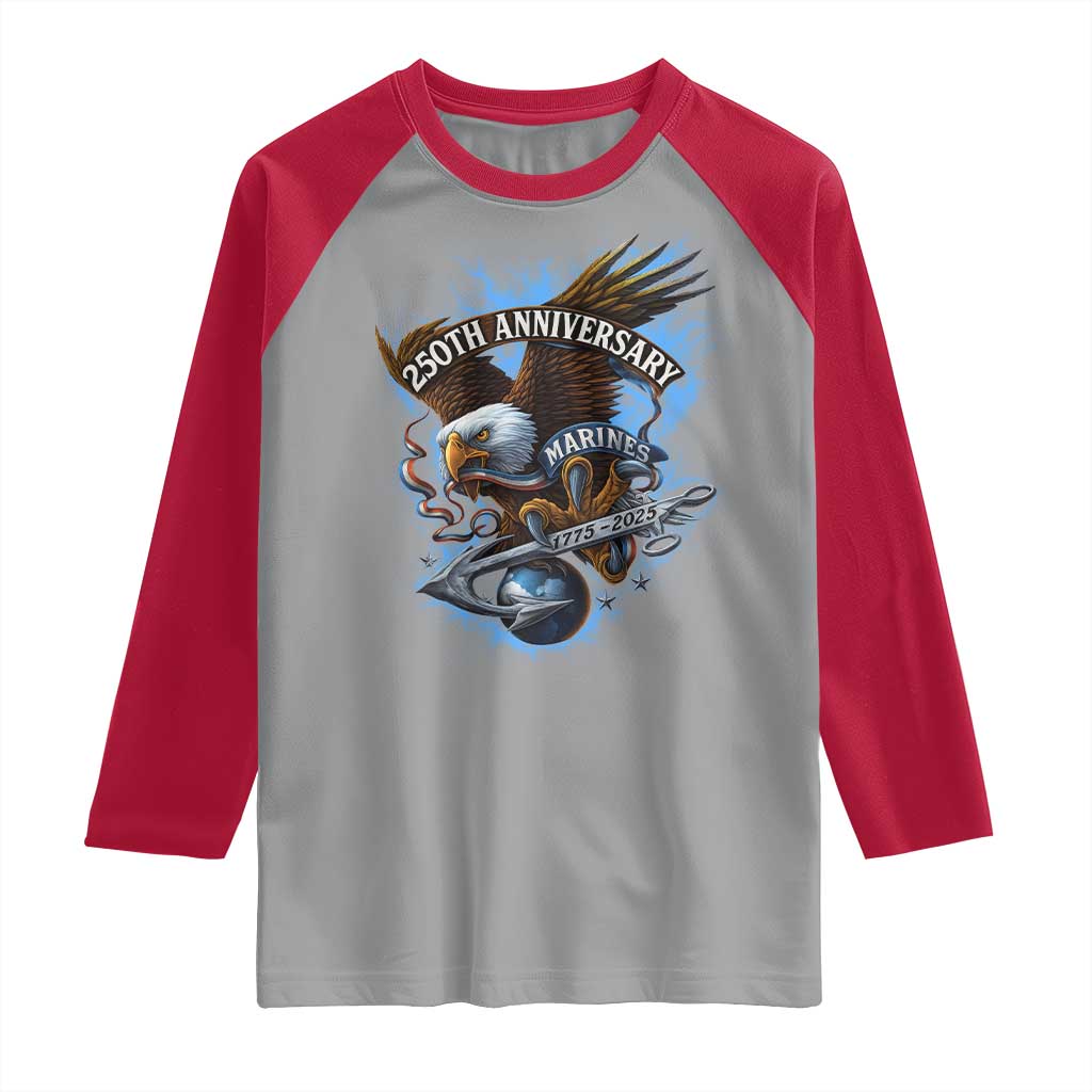 Us Marines Military 250th Anniversary Raglan Shirt Bald Eagle Anchor - Wonder Print Shop