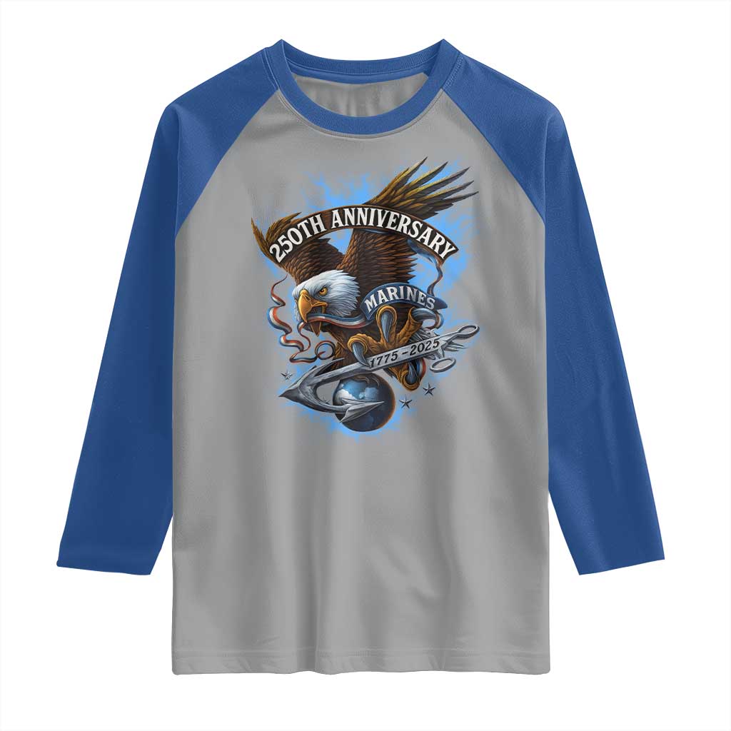 Us Marines Military 250th Anniversary Raglan Shirt Bald Eagle Anchor - Wonder Print Shop