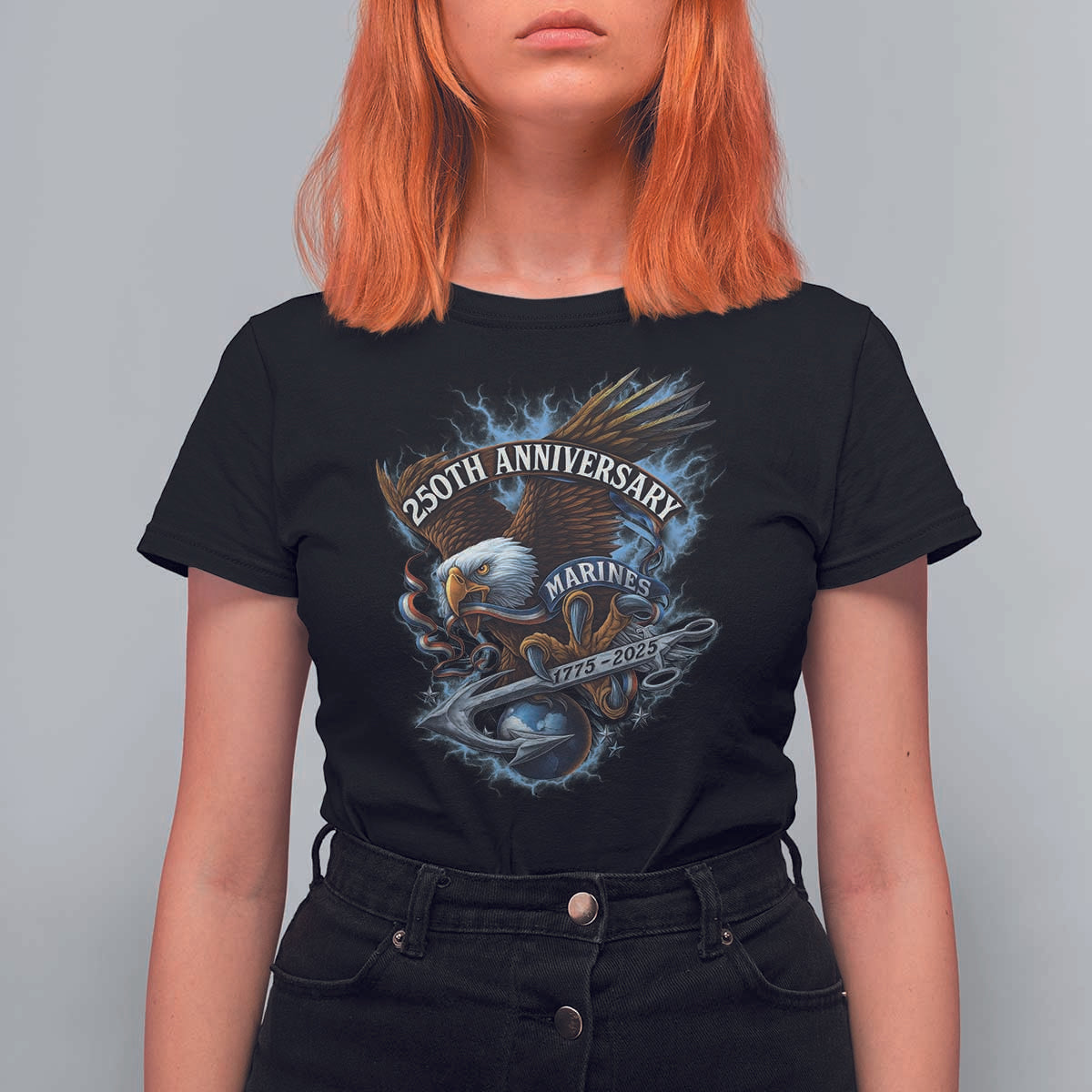 Us Marines Military 250th Anniversary T Shirt For Women Bald Eagle Anchor - Wonder Print Shop