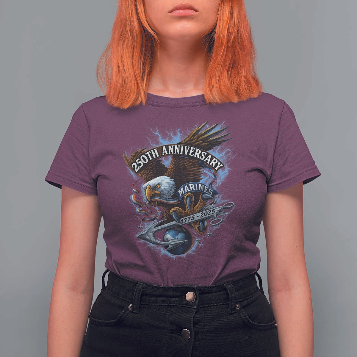 Us Marines Military 250th Anniversary T Shirt For Women Bald Eagle Anchor - Wonder Print Shop