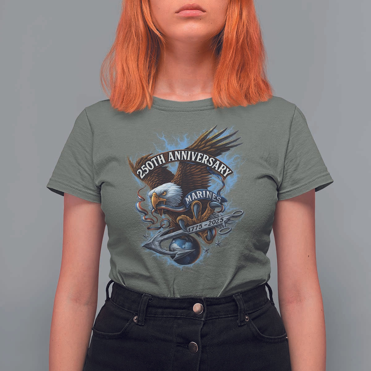 Us Marines Military 250th Anniversary T Shirt For Women Bald Eagle Anchor - Wonder Print Shop