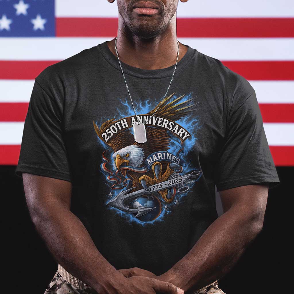 Us Marines Military 250th Anniversary T Shirt Bald Eagle Anchor - Wonder Print Shop