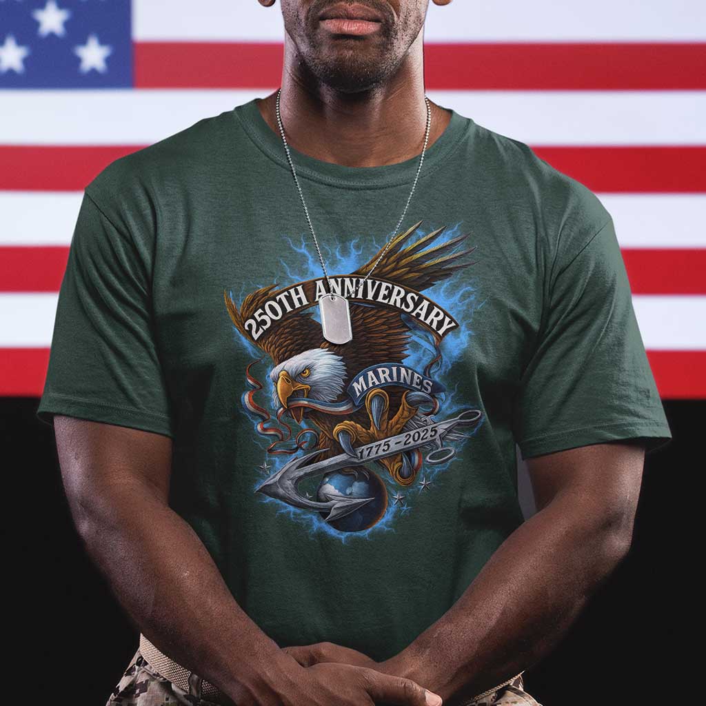 Us Marines Military 250th Anniversary T Shirt Bald Eagle Anchor - Wonder Print Shop