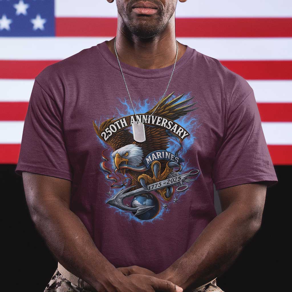 Us Marines Military 250th Anniversary T Shirt Bald Eagle Anchor - Wonder Print Shop
