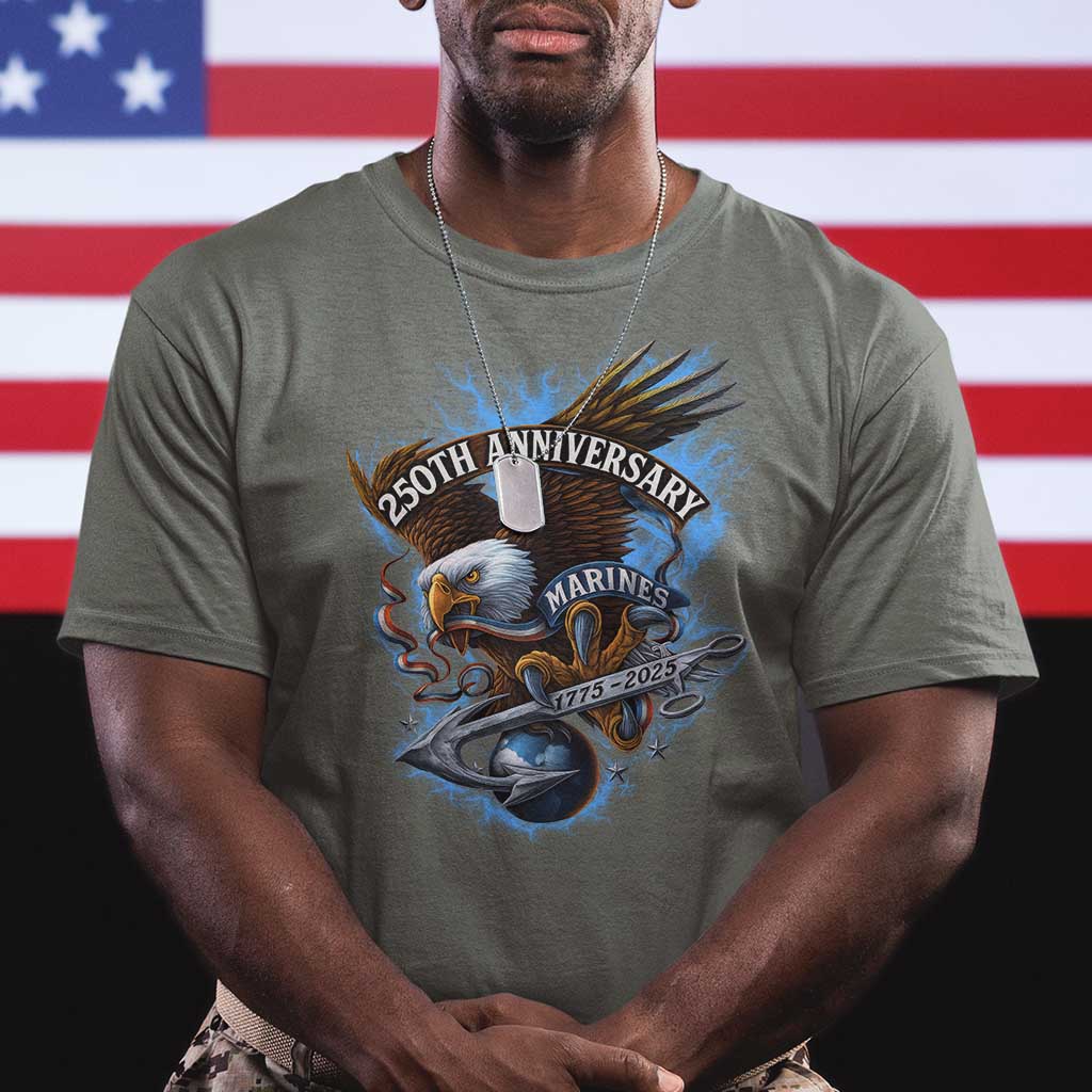 Us Marines Military 250th Anniversary T Shirt Bald Eagle Anchor - Wonder Print Shop