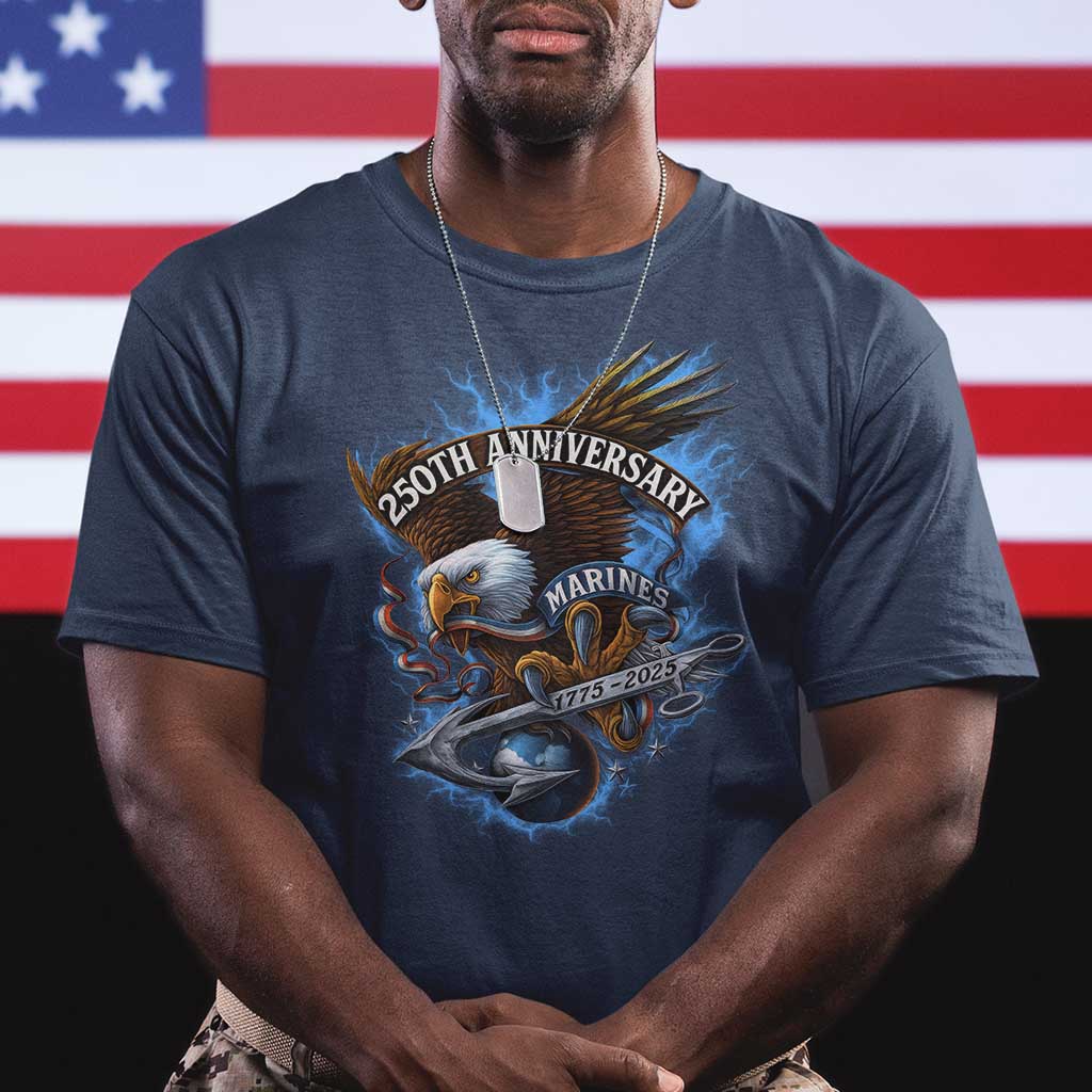 Us Marines Military 250th Anniversary T Shirt Bald Eagle Anchor - Wonder Print Shop