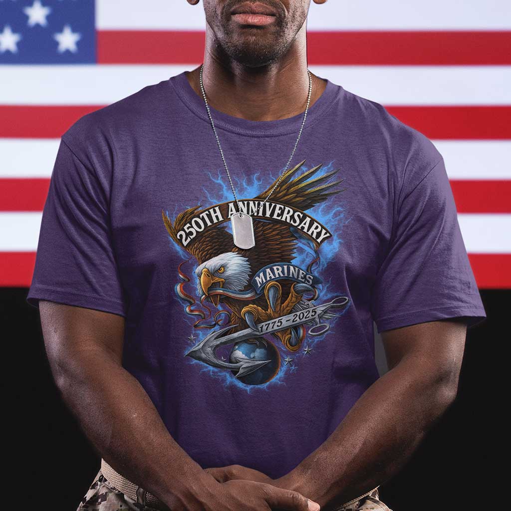 Us Marines Military 250th Anniversary T Shirt Bald Eagle Anchor - Wonder Print Shop