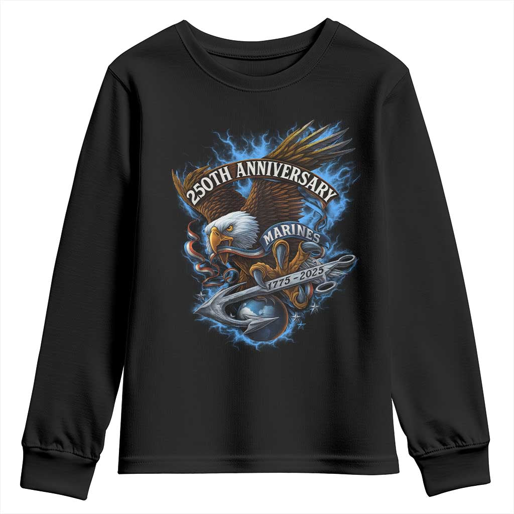Us Marines Military 250th Anniversary Youth Sweatshirt Bald Eagle Anchor - Wonder Print Shop