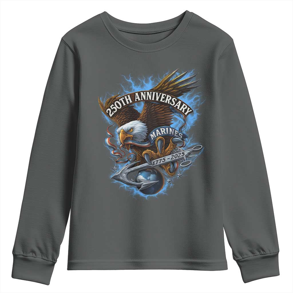 Us Marines Military 250th Anniversary Youth Sweatshirt Bald Eagle Anchor - Wonder Print Shop
