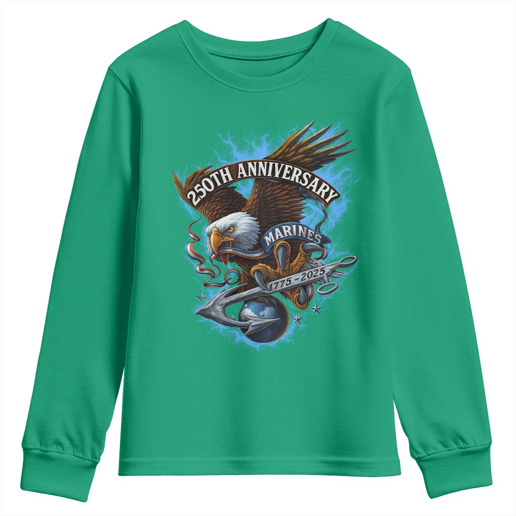 Us Marines Military 250th Anniversary Youth Sweatshirt Bald Eagle Anchor - Wonder Print Shop