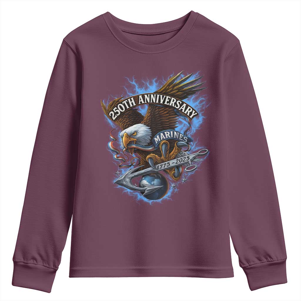 Us Marines Military 250th Anniversary Youth Sweatshirt Bald Eagle Anchor - Wonder Print Shop