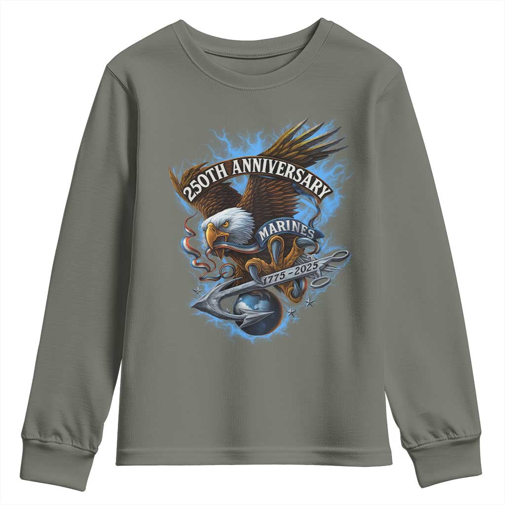 Us Marines Military 250th Anniversary Youth Sweatshirt Bald Eagle Anchor - Wonder Print Shop