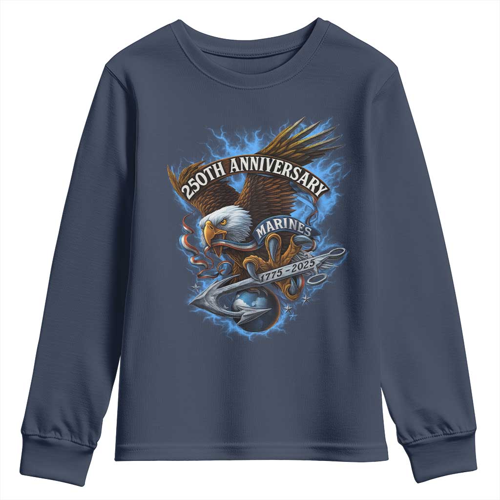 Us Marines Military 250th Anniversary Youth Sweatshirt Bald Eagle Anchor - Wonder Print Shop