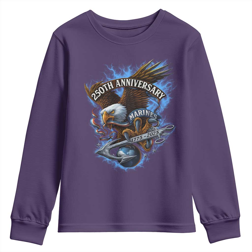 Us Marines Military 250th Anniversary Youth Sweatshirt Bald Eagle Anchor - Wonder Print Shop