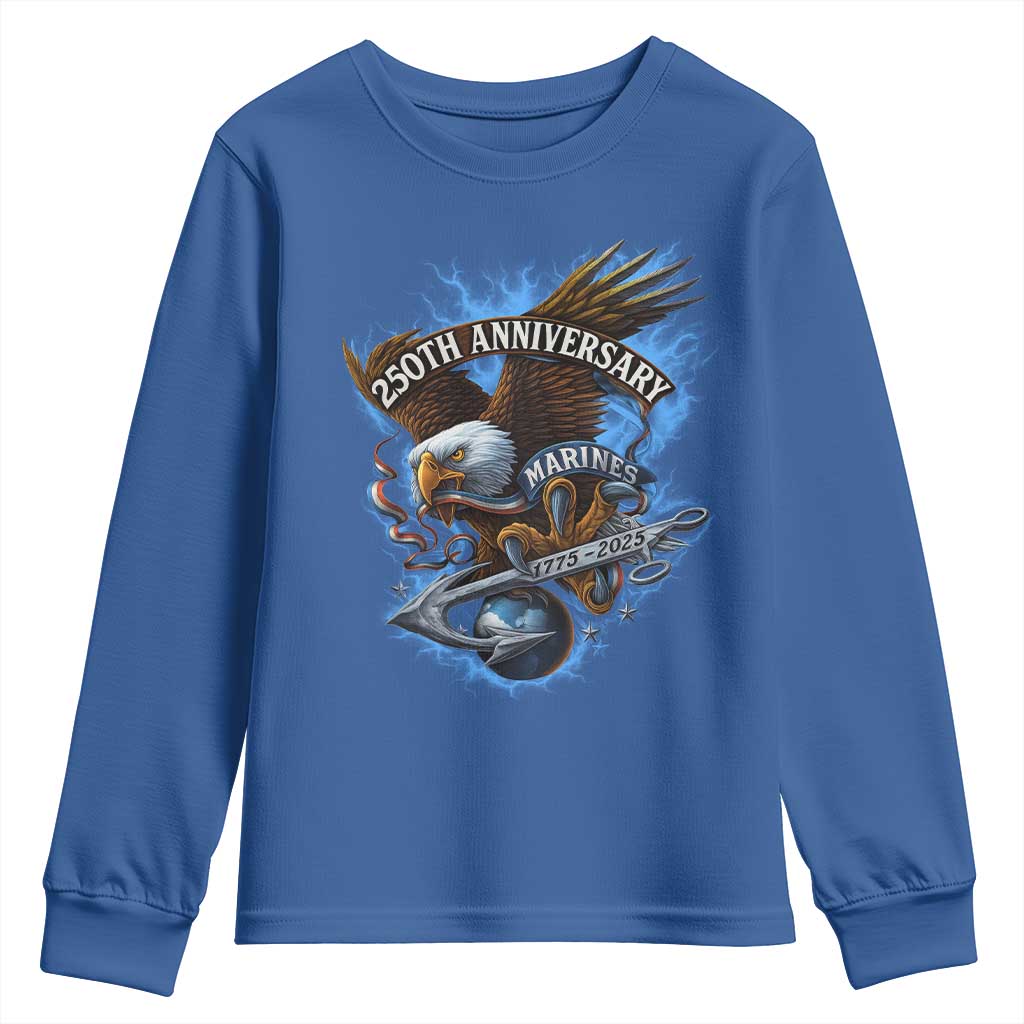 Us Marines Military 250th Anniversary Youth Sweatshirt Bald Eagle Anchor - Wonder Print Shop