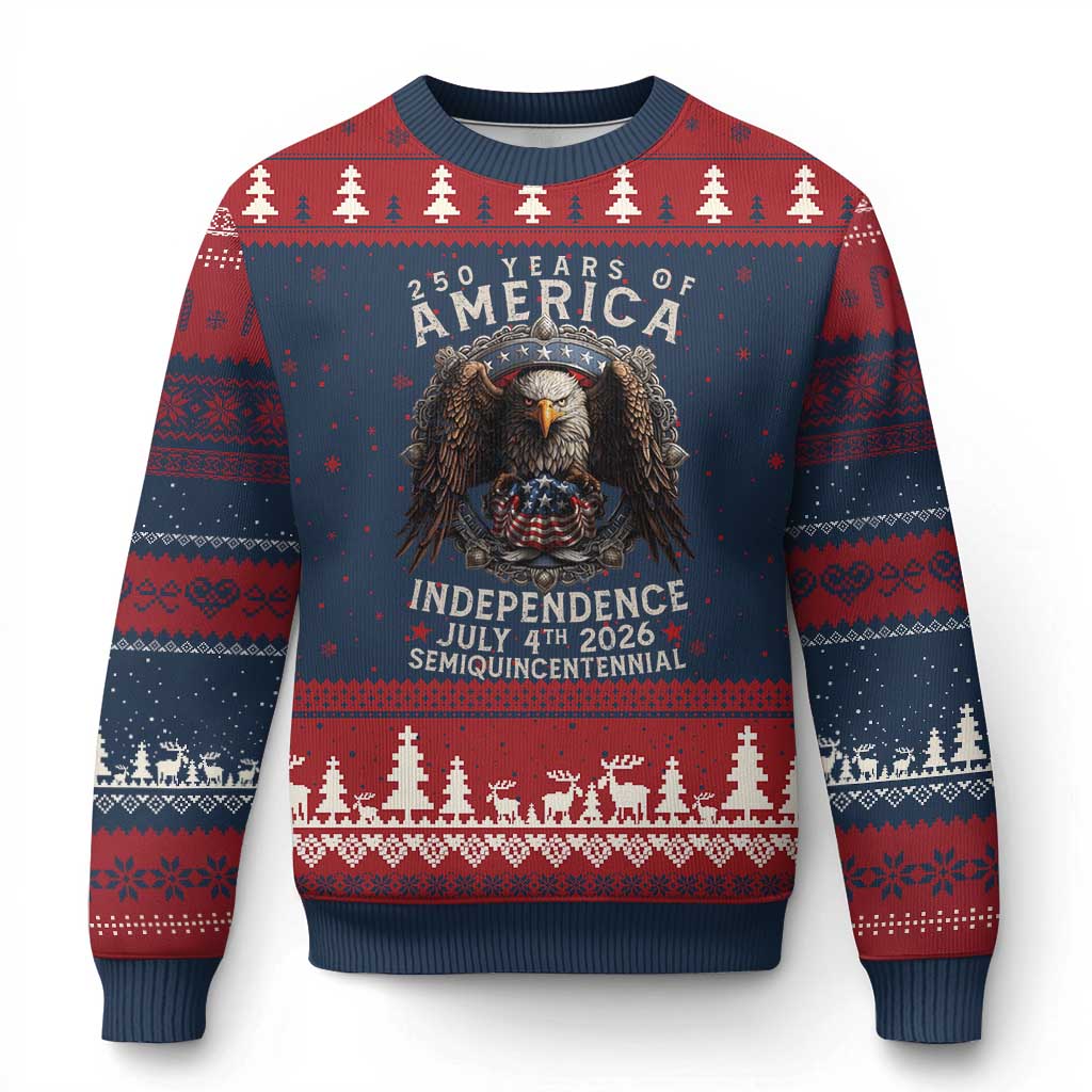 250 years Of America Independence Ugly Christmas Sweater 250th American Anniversary Bald Eagle - Wonder Print Shop