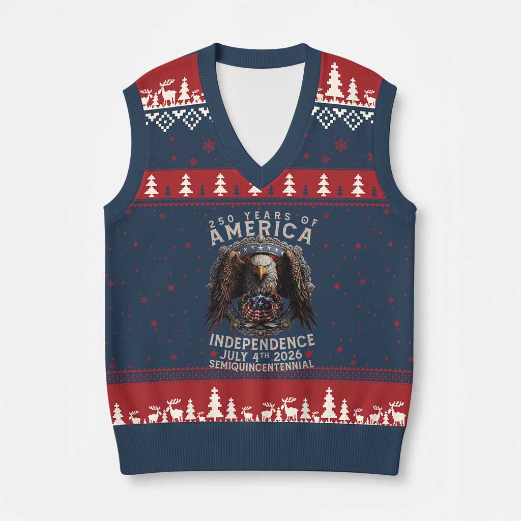 250 years Of America Independence V-Neck Knit Sweater Vest 250th American Anniversary Bald Eagle - Wonder Print Shop